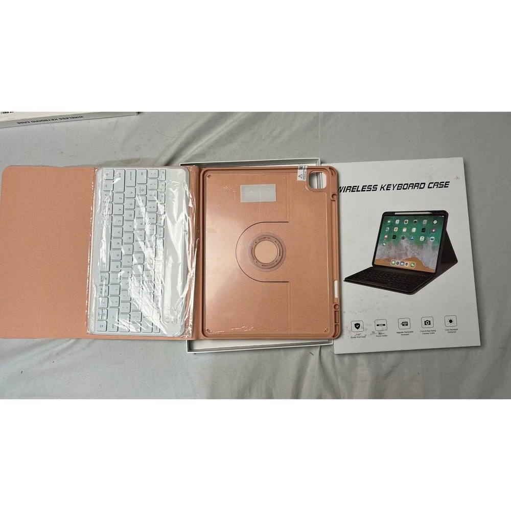 Pink Wireless Keyboard Case for iPad 10th Gen 10.9 Inch 360 Rotating Folio Cover